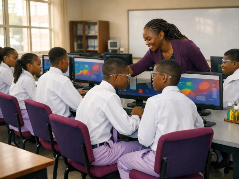 Students engaged in a science and computer lab session at IVIS