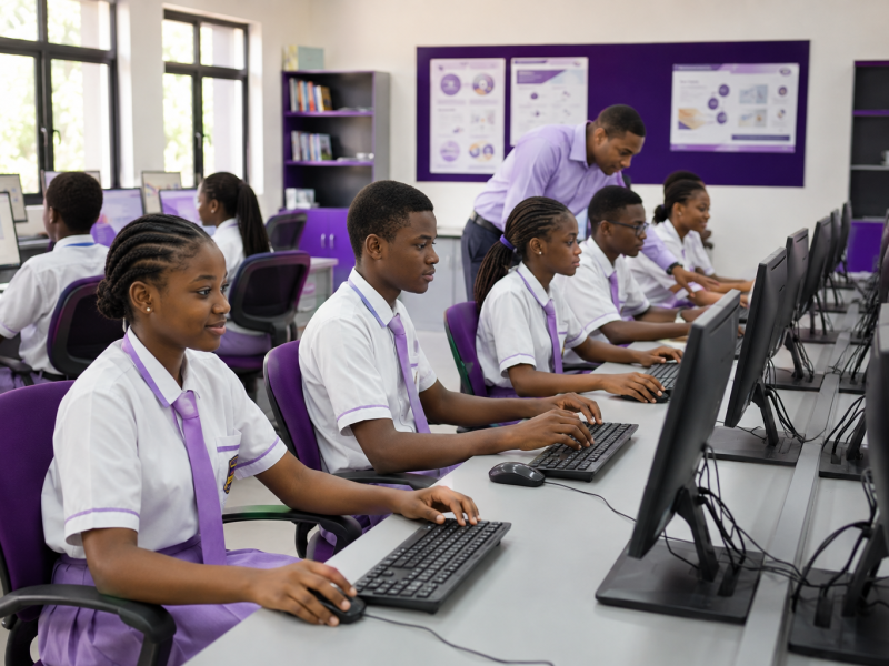 Students during an ICT and computer lesson at IVIS